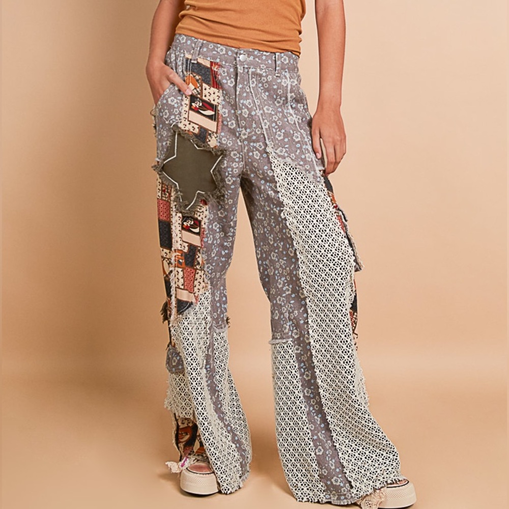 POL Bohemian Patchwork Wide Leg Flare Pants - Picture 8 of 8